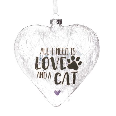 Personalised Icicle Glass Heart - Love and a Cat