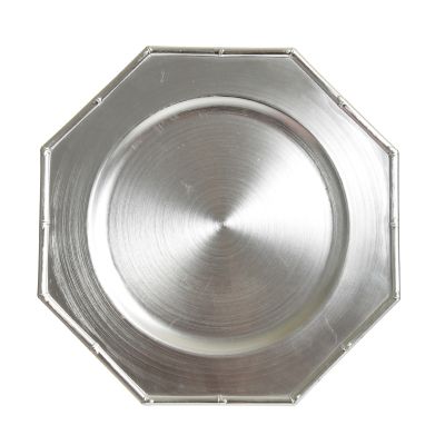 Metallic Silver Charger Plate with Bamboo Pattern Trim