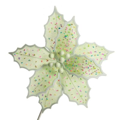 Mint Green Poinsettia Flower Stem with Multicoloured Sprinkles