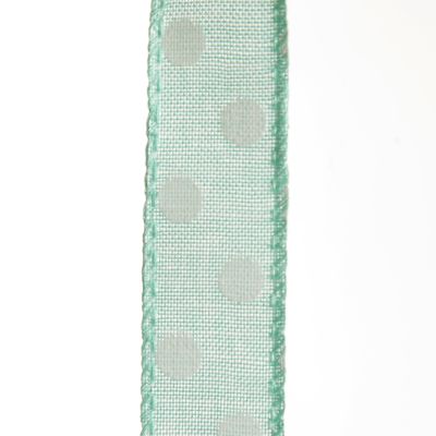 Mint Green Wire Edge Ribbon with Spots - 2.5cm