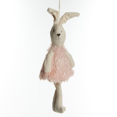 Natural Fabric Bunny with Pink Fur Dress