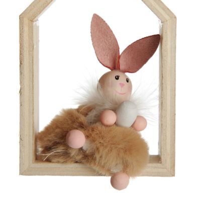 Natural Wood House Decoration with Bunny Inside