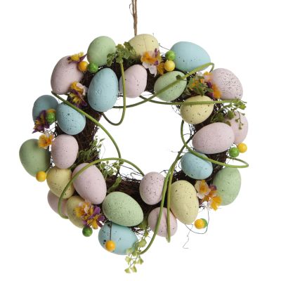 Pastel Easter Egg and Floral Wreath