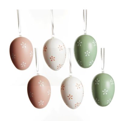 Pastel Easter Egg Decorations with Flower Design - Set of 6