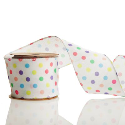 Pastel Polka Dot Ribbon with Wired Edge
