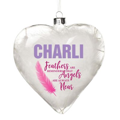 Personalised Feather Glass Heart - Feathers are Reminders
