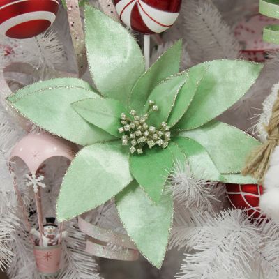 Mint Green Lily Flower Stem with Gold Glitter Trim 