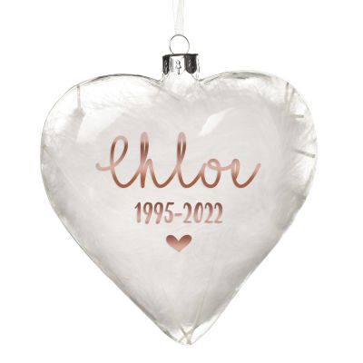 Personalised White Feather Glass Heart - Heaven in Our Home