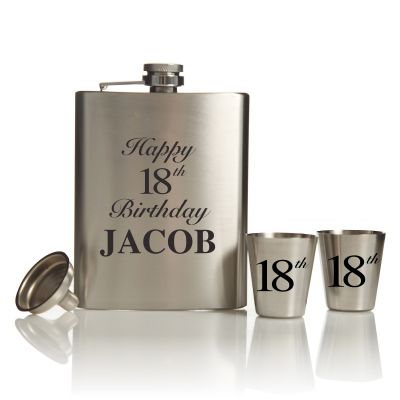 Personalised 18th Birthday Hip Flask Gift Set