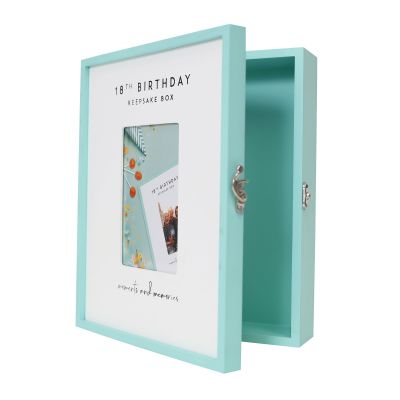 Personalised 18th Birthday Teal Keepsake Box with Photo Frame