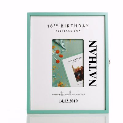 Personalised 18th Birthday Teal Keepsake Box with Photo Frame