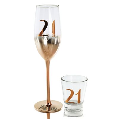 Personalised 21st Birthday Ombre Champagne Flute and Shot Set