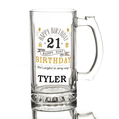  Personalised 21st Happy Birthday Tankard Glass Stein
