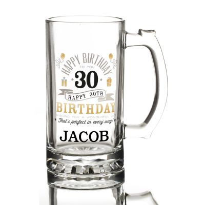  Personalised 30th Happy Birthday Tankard Glass Stein