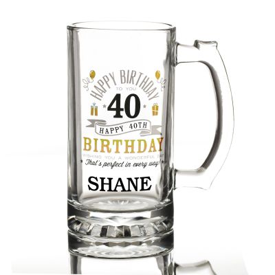  Personalised 40th Happy Birthday Tankard Glass Stein