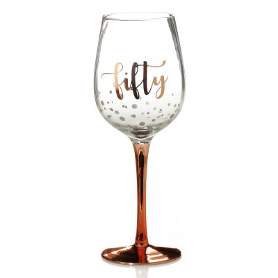 Personalised Rose Gold 50th Birthday Wine Glass
