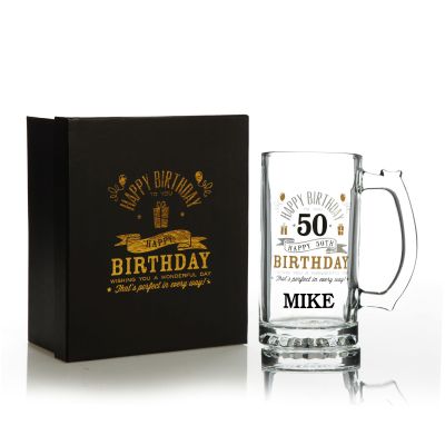  Personalised 50th Happy Birthday Tankard Glass Stein