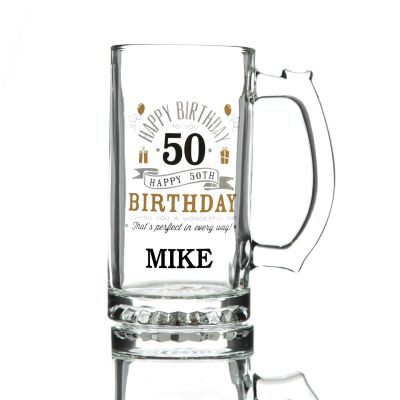  Personalised 50th Happy Birthday Tankard Glass Stein