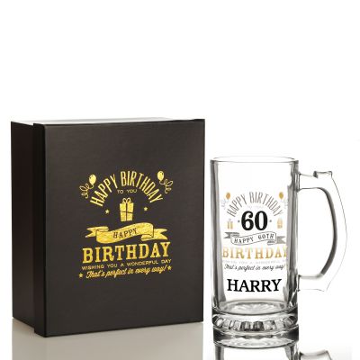  Personalised 60th Happy Birthday Tankard Glass Stein