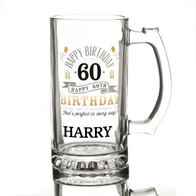  Personalised 60th Happy Birthday Tankard Glass Stein