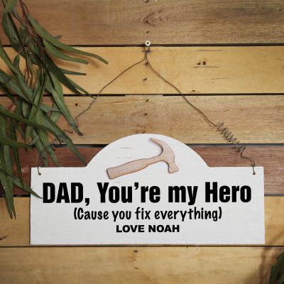 Personalised Arched Country Hammer Wood Plaque - My Hero