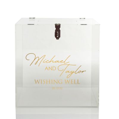 Personalised Acrylic Wedding Wishing Well Box - Design 2 in Gold - Design 1 in Silver