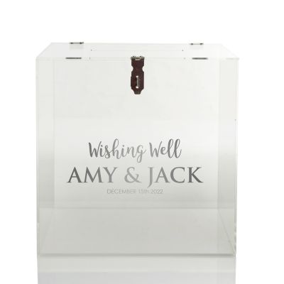 Personalised Acrylic Wedding Wishing Well Box - Design 2 in Gold - Design 1 in Silver