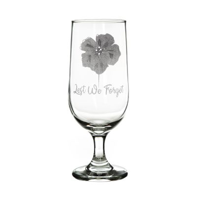 ANZAC Tribute Memorial Poppy Engraved Beer Glass