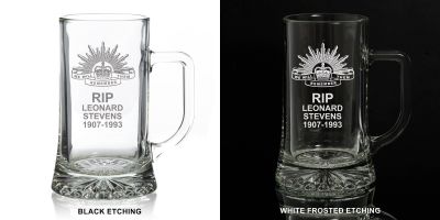 ANZAC Tribute Memorial We Will Remember Them Engraved Tankard Glass Stein