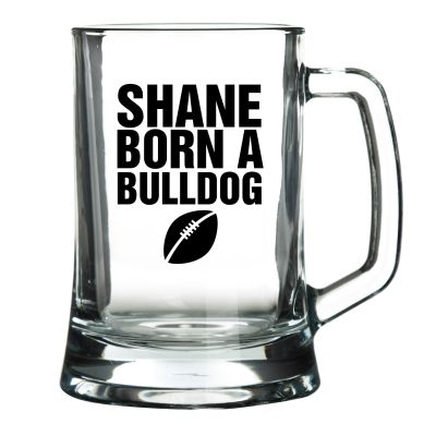 Personalised Born for Footy Tankard Glass Stein