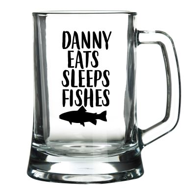 Personalised Eat Sleep Fish Tankard Glass Stein