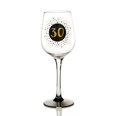 Personalised Black and Gold 30th Birthday Wine Glass