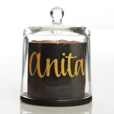 Personalised Black Soy Candle with Glass Cloche - Style 7 in Gold Glitter
