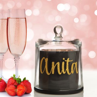 Personalised Black Soy Candle with Glass Cloche - Style 7 in Gold Glitter