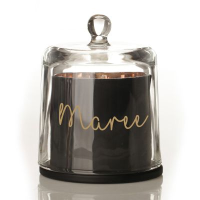 Personalised Black Soy Candle with Glass Cloche - Style 3 in Gold