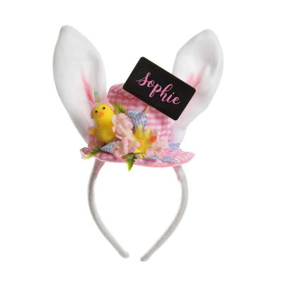 Personalised Bunny Ears Easter Pink Gingham Hat Headband