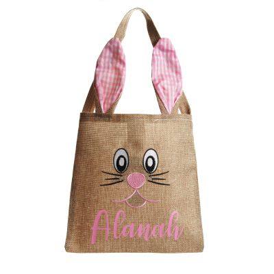 Personalised Bunny Face Burlap Easter Tote Bag - Pink