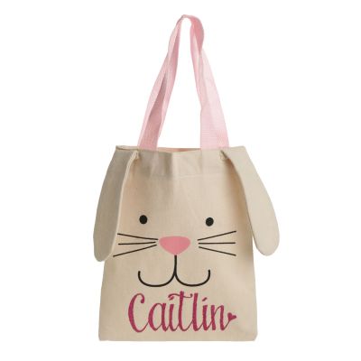 Personalised Canvas Easter Tote Bag - Style 7 in Hot Pink Gliter