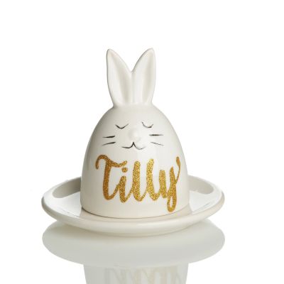 Personalised Ceramic Bunny Egg Cup Plate with Cloche