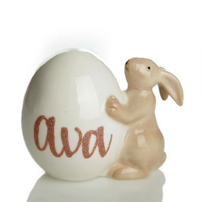 Personalised Ceramic Bunny Holding Egg Ornament