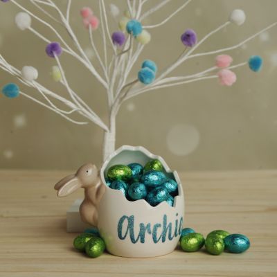 Personalised Ceramic Bunny with Cracked Egg Pot