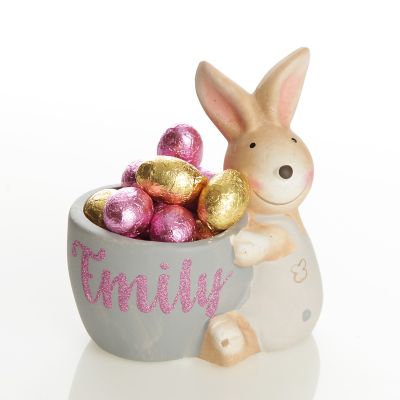 Personalised Ceramic Blue Easter Bunny with Pot