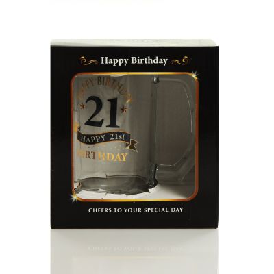 Personalised Classic 21st Happy Birthday Tankard Glass Stein