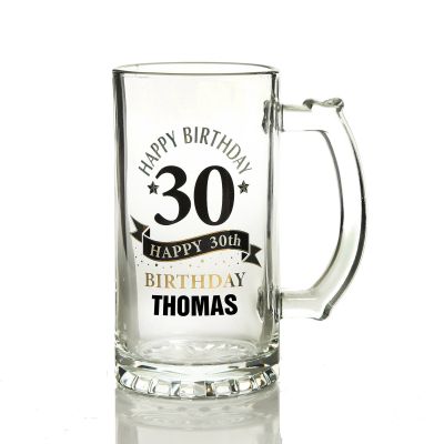 Personalised Classic 30th Happy Birthday Tankard Glass Stein