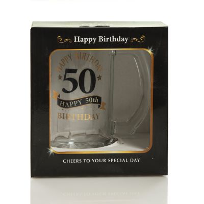 Personalised Classic 50th Happy Birthday Tankard Glass Stein