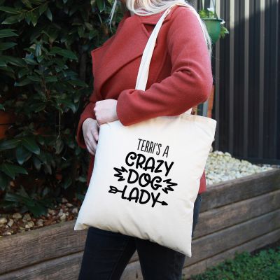 Personalised Crazy Dog Lady Calico Tote Bag