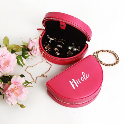 Personalised Pink Curved Travel Jewellery Case