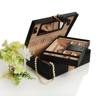 Personalised Deluxe Black and Gold Leather Jewellery Box
