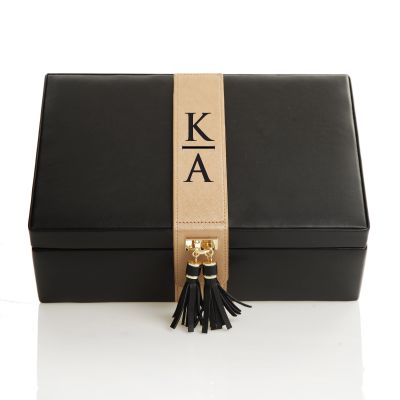 Personalised Deluxe Black and Gold Leather Jewellery Box