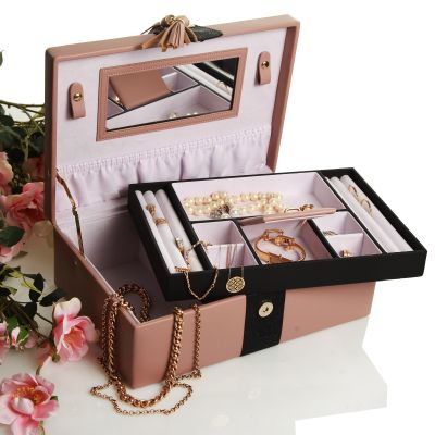 Personalised Deluxe Nude Leather Jewellery Box - Text Style 1